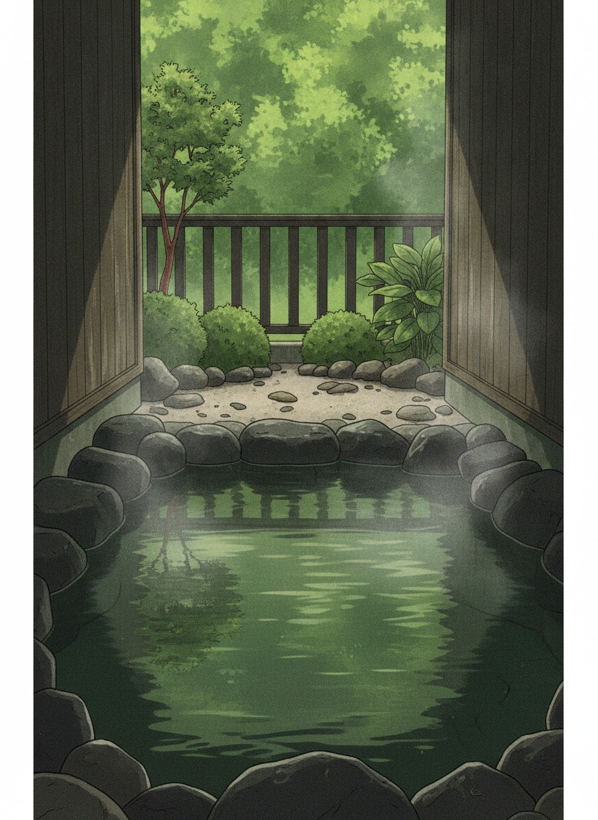 Illustration of Ryokan Kazokuyu Imamura in Hirayama Onsen, at the far upper end of the valley