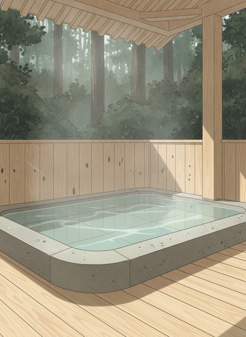 Illustration of Kayotei in Yamanaka Onsen, Higashimachi, on a 33,000 m&sup2; wooded plot above the gorge