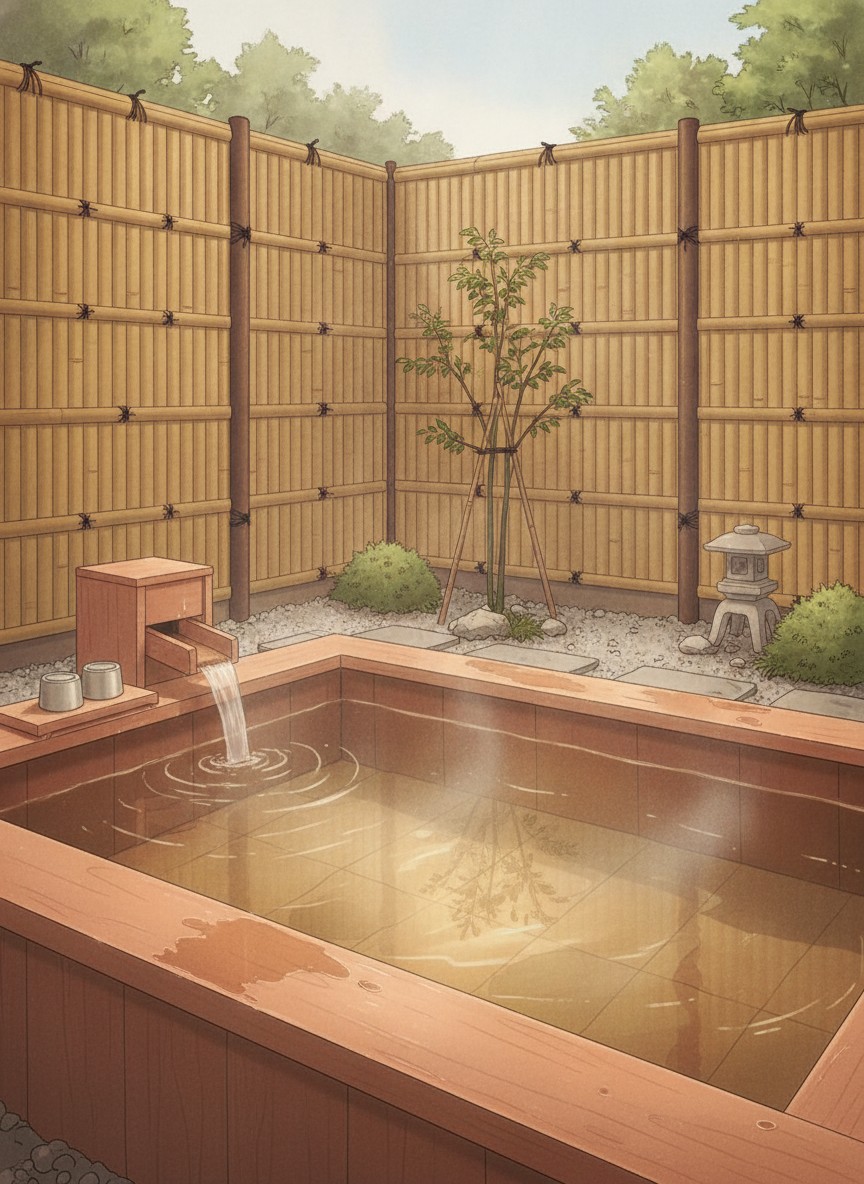 Illustration of Kissho Yamanaka in Yamanaka Onsen, Higashimachi, on the Kakusenkei gorge above the Daishoji river