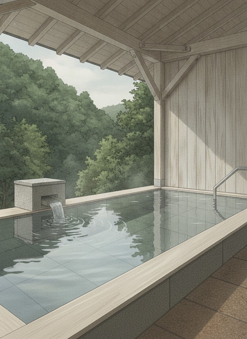 Illustration of Yamanaka Onsen Ohanami Kyubei in Yamanaka Onsen, Shimotanimachi, on the river south of the town center