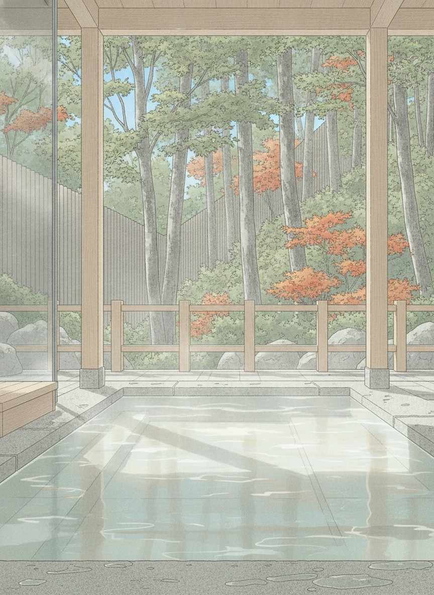 Illustration of Ooedo Onsen Monogatari Premium Yoshinoya Irokuen in Yamanaka Onsen, Minamimachi, on the Kakusenkei gorge