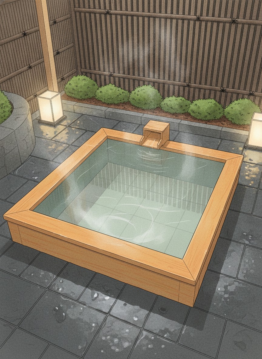 Illustration of Suimei in Yamanaka Onsen, Higashimachi, beside the gorge