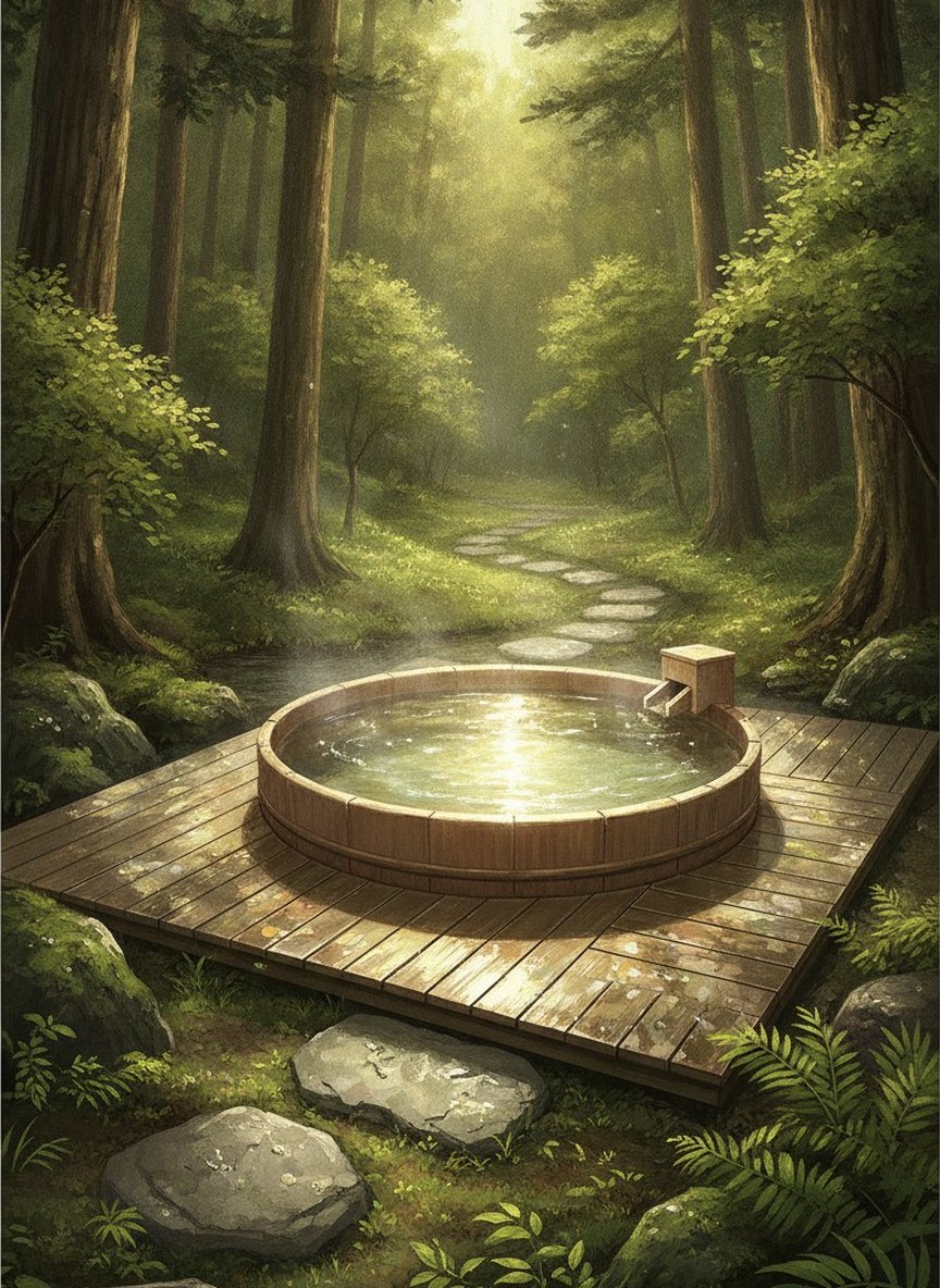Illustration of Mori no Sumika Resort & Spa in on the wooded edge north of the town