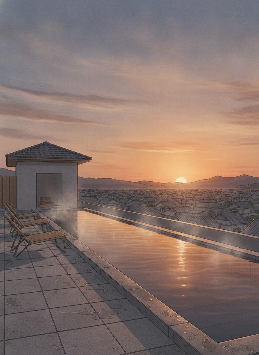 Illustration of Ooedo Onsen Monogatari Premium Yamashitaya in Yamashiro, a block from the Yunogawa square