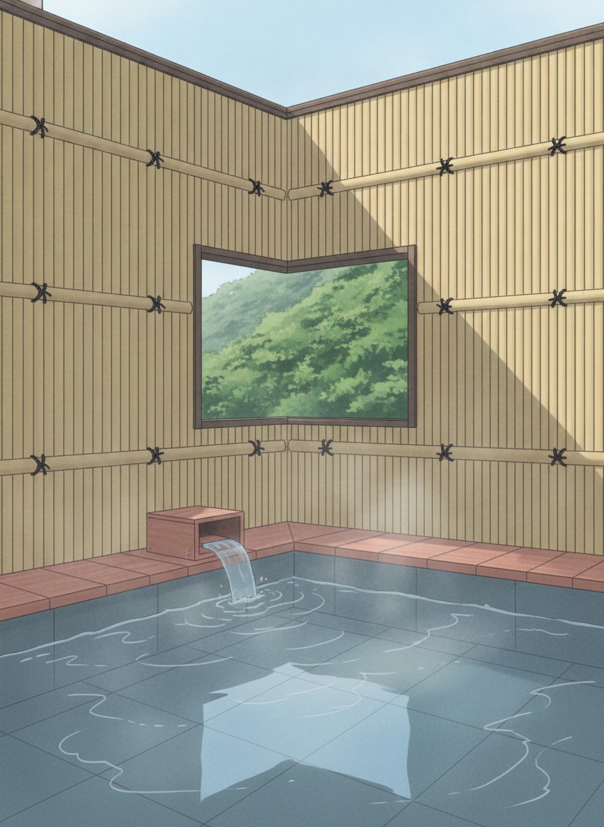 Illustration of Yukaikan Hanayashiki in Yubara onsen street, a short walk south of Sunayu
