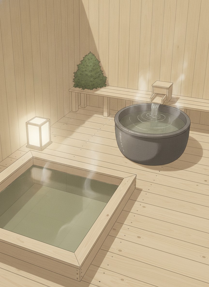 Illustration of Petit Hotel Yubara Resort in Yubara onsen street, opposite the post office