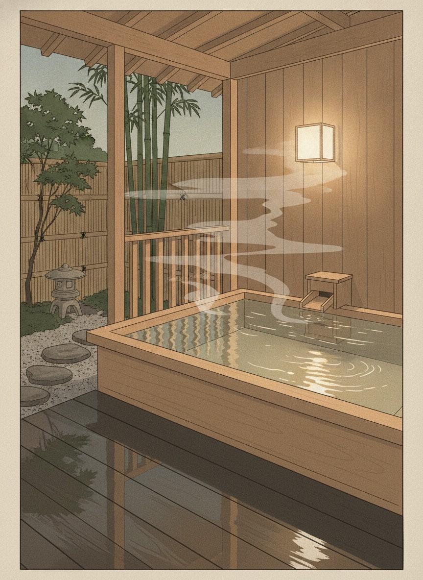 Illustration of Ryotei Tanokura in Kawakami, two minutes from Kinrin Lake