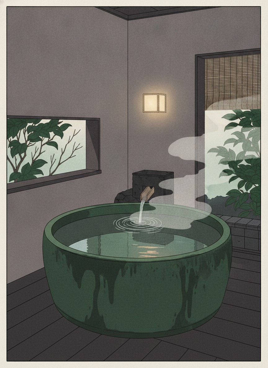 Illustration of Yufuin Bettei Itsuki in Kawakami, north of the Yunotsubo shopping street