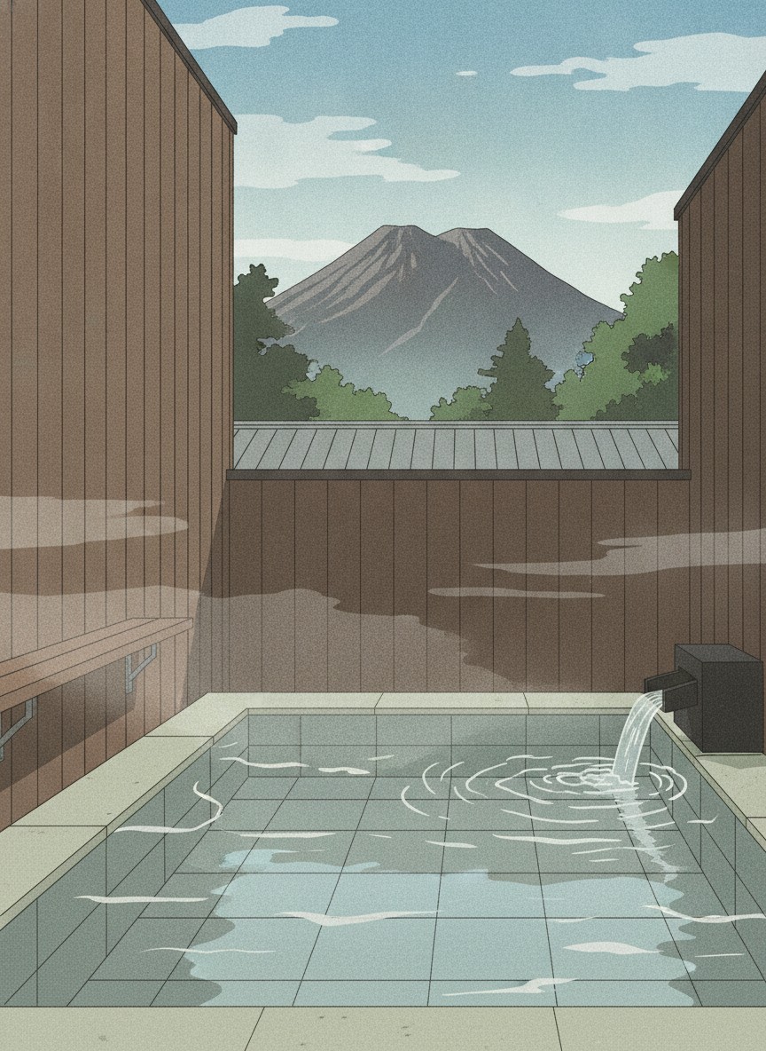Illustration of Yufuin Hanayoshi in Kawakita, on a hill west of the station