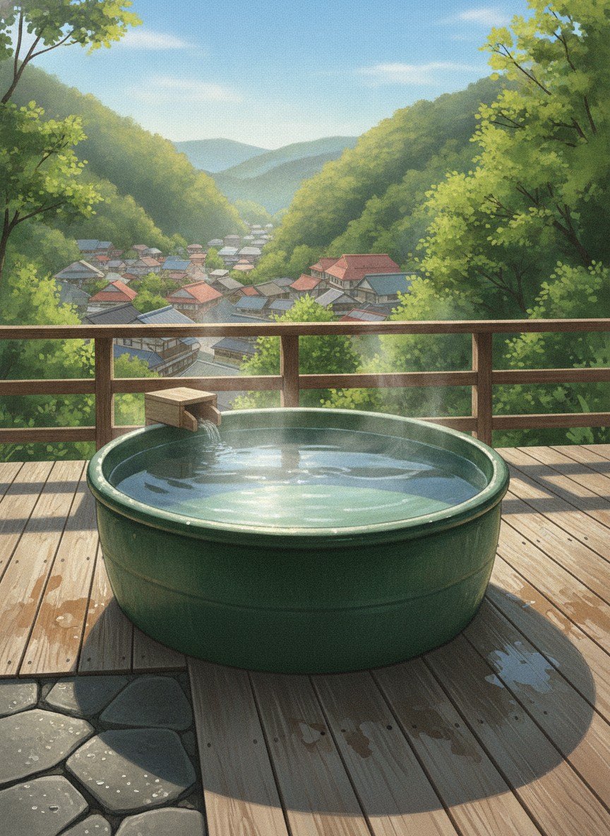 Illustration of Tomiya in Yumura, on the hill below Tenjinyama