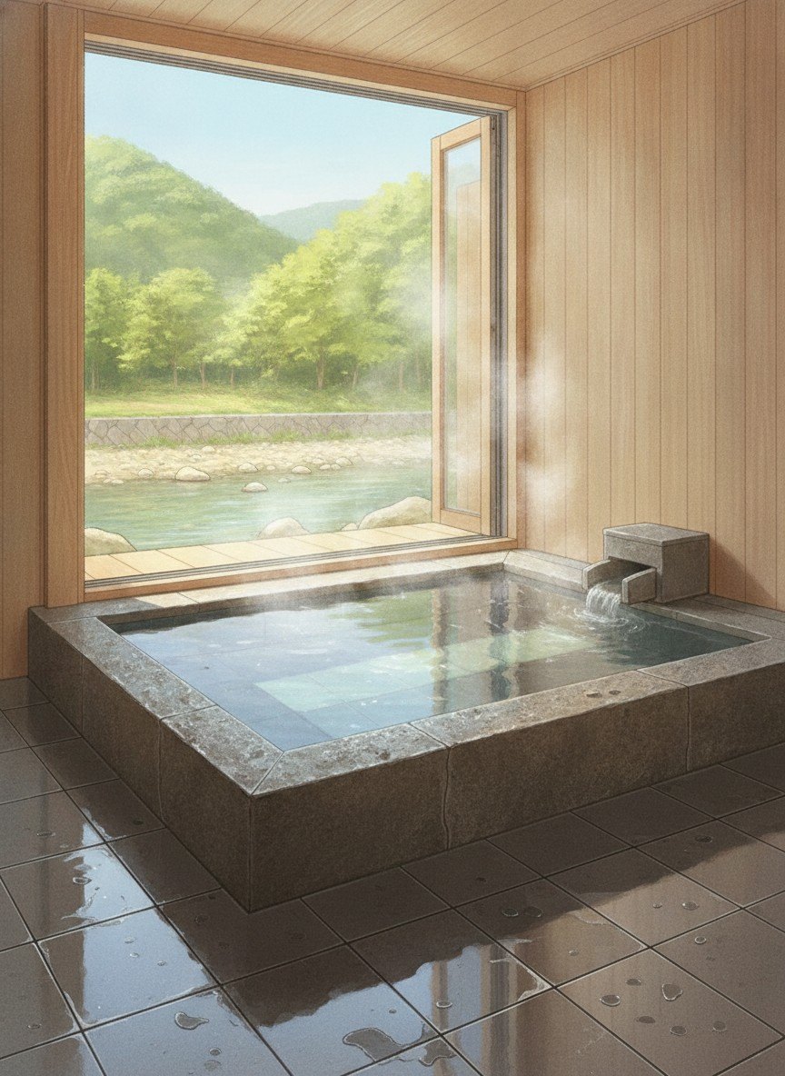 Illustration of Yusen no Yado Yuamu in Yumura, on the Haruki River